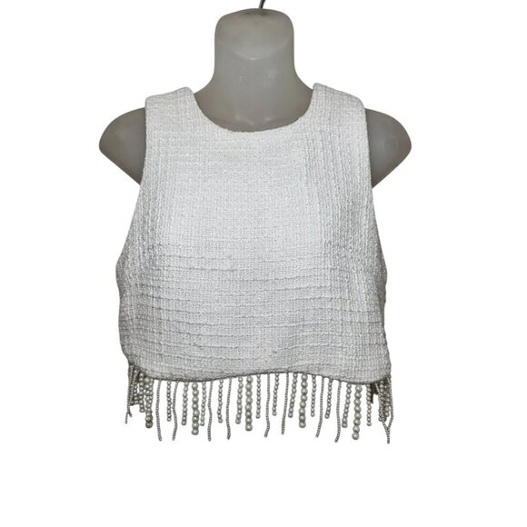 JASON WU Crop Top Ivory Tweed w Pearl Fringe size Size 2 - Picture 1 of 7
